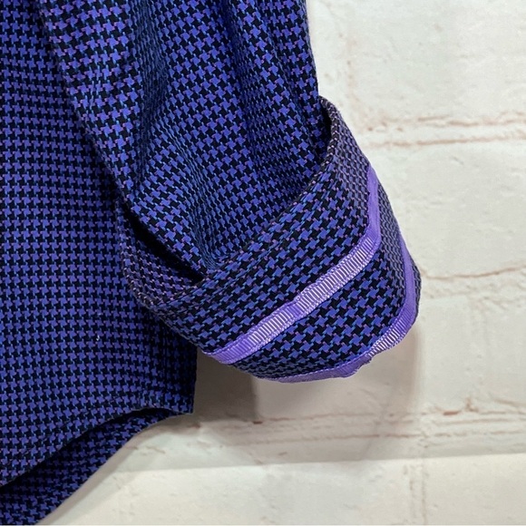 Robert Graham Shirt Mens Large Purple Button Up Houndstooth Flip Cuff Classic - Picture 6 of 12